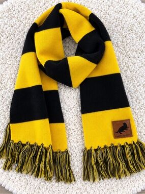 Harry Potter Hufflepuff Scarf Yellow Black Fringe 63” x 6.5”